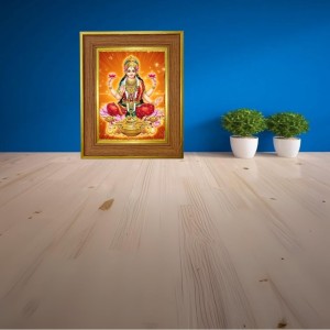 Goddess Lakshmi Photo Frame 10x14 Inches-Brown Wooden Frame For Home, Office & Temple Decoration And Gifting (F6367)