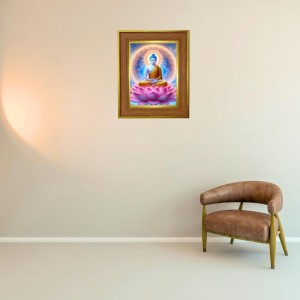 Lord Buddha Photo Frame 10x14 Inches-Brown Wooden Frame For Home, Office & Temple Decoration And Gifting (F6228)