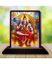 Car Desk/Table Top Lord Shiva Wooden Photo Stand 3x4 Inches, Compact & Stylish Spiritual Display For Car, Home & Office (Pack Of 1) (F14146)