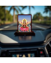 Car Desk/Table Top Goddess Lakshmi Wooden Photo Stand 3x4 Inches, Compact & Stylish Spiritual Display For Car, Home & Office (Pack Of 1) (F14236)