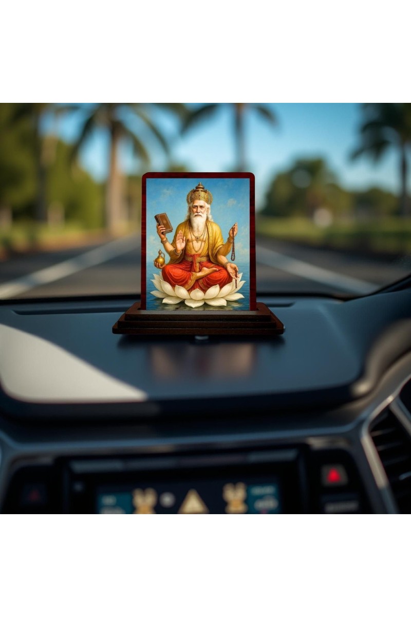 Car Desk/Table Top Lord Bramha Wooden Photo Stand 3x4 Inches, Compact & Stylish Spiritual Display For Car, Home & Office (Pack Of 1) (F14332)