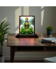 Car Desk/Table Top Goddess Lakshmi Wooden Photo Stand 3x4 Inches, Compact & Stylish Spiritual Display For Car, Home & Office (Pack Of 1) (F15135)