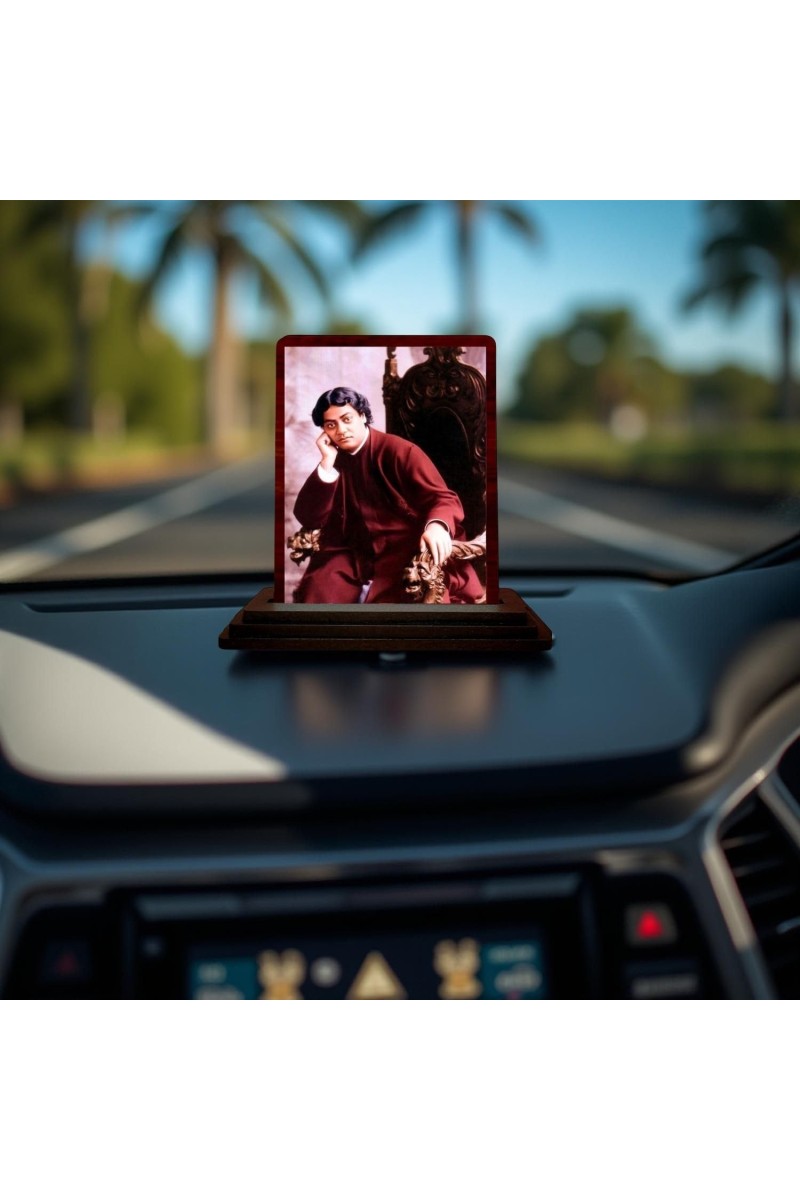 Car Desk/Table Top Swami Vivekananda Wooden Photo Stand 3x4 Inches, Compact & Stylish Spiritual Display For Car, Home & Office (Pack Of 1) (F14629)
