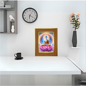 Lord Buddha Photo Frame 10x14 Inches-Brown Wooden Frame For Home, Office & Temple Decoration And Gifting (F6228)