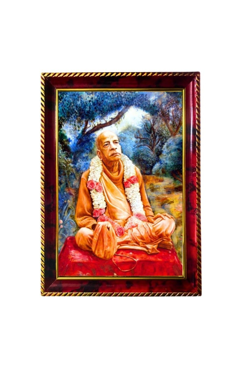 Sri Srila Prabhupada Photo Frame For Wall & Table | 7x9 Inch Golden Cherry Finish | Decorative Sri Srila Prabhupada Photo Frame For Home, Office & Pooja Room (F11537)
