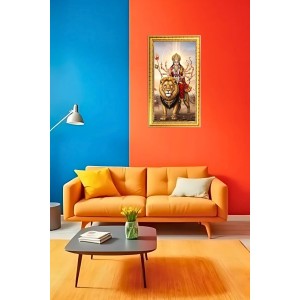 Devi Durga Digital Golden Color Photo Frame | Hindu Religious Wall Decor | 8x15 Inches - Inspirational Wall Art For Office, Home Decor - Ideal Spiritual Gift (F10253)