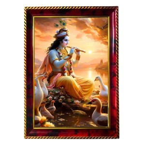 Sri Krishna Playing Flute Photo Frame For Wall & Table | 7x9 Inch Golden Cherry Finish | Decorative Sri Krishna Playing Flute Photo Frame For Home, Office & Pooja Room (F11385) Sri Krishna Playing Flute Photo Frame For Wall & Table | 7x9 Inch Golden Cherry Finish | Decorative Sri Krishna Playing Flute Photo Frame For Home, Office & Pooja Room (F11385)