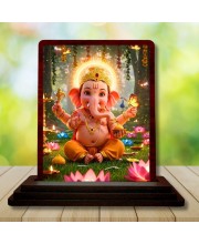 Car Desk/Table Top Lord Ganesha Wooden Photo Stand 3x4 Inches, Compact & Stylish Spiritual Display For Car, Home & Office (Pack Of 1) (F14414)