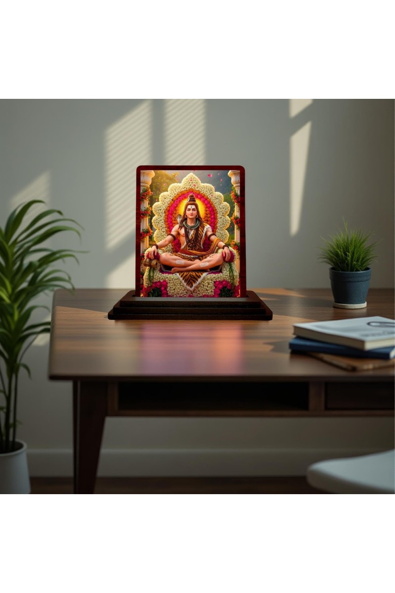 Car Desk/Table Top Lord Shankar Wooden Photo Stand 3x4 Inches, Compact & Stylish Spiritual Display For Car, Home & Office (Pack Of 1) (F15065)