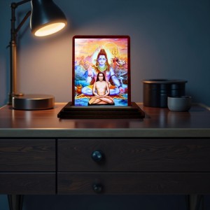 Car Desk/Table Top Mahavathar Babaji Wooden Photo Stand 3x4 Inches, Compact & Stylish Spiritual Display For Car, Home & Office (Pack Of 1) (F14319)