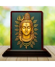 Car Desk/Table Top Lord Shiva Wooden Photo Stand 3x4 Inches, Compact & Stylish Spiritual Display For Car, Home & Office (Pack Of 1) (F15153)