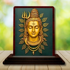 Car Desk/Table Top Lord Shiva Wooden Photo Stand 3x4 Inches, Compact & Stylish Spiritual Display For Car, Home & Office (Pack Of 1) (F15153)