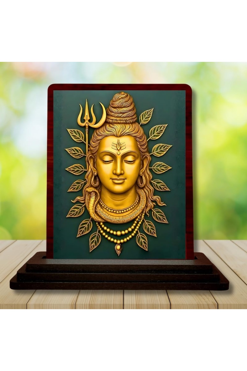 Car Desk/Table Top Lord Shiva Wooden Photo Stand 3x4 Inches, Compact & Stylish Spiritual Display For Car, Home & Office (Pack Of 1) (F15153)