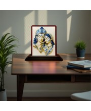 Car Desk/Table Top Lord Radha Krishna Wooden Photo Stand 3x4 Inches, Compact & Stylish Spiritual Display For Car, Home & Office (Pack Of 1) (F15180)