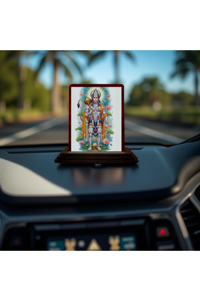 Car Desk/Table Top Lord Hanuman Wooden Photo Stand 3x4 Inches, Compact & Stylish Spiritual Display For Car, Home & Office (Pack Of 1) (F14173)