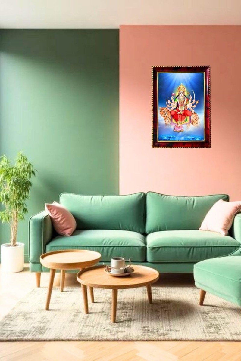 Maa Durga Photo Frame For Wall & Table | 7x9 Inch Golden Cherry Finish | Decorative Maa Durga Photo Frame For Home, Office & Pooja Room (F11864)