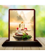 Car Desk/Table Top Shiva Lingam Wooden Photo Stand 3x4 Inches, Compact & Stylish Spiritual Display For Car, Home & Office (Pack Of 1) (F14606)