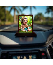 Car Desk/Table Top Little Cute Krishna Wooden Photo Stand 3x4 Inches, Compact & Stylish Spiritual Display For Car, Home & Office (Pack Of 1) (F14450)