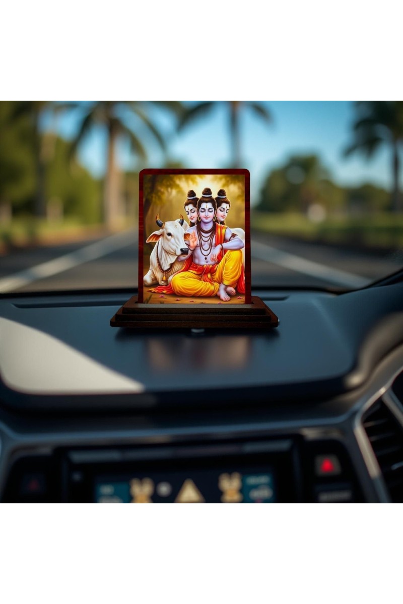 Car Desk/Table Top Lord Dattatreya Wooden Photo Stand 3x4 Inches, Compact & Stylish Spiritual Display For Car, Home & Office (Pack Of 1) (F14165)