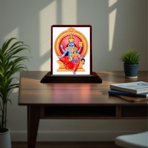 Car Desk/Table Top Goddess Bhadrakali Wooden Photo Stand 3x4 Inches, Compact & Stylish Spiritual Display For Car, Home & Office (Pack Of 1) (F14584)