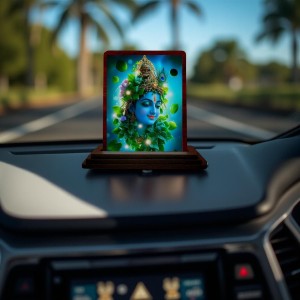 Car Desk/Table Top Lord Krishna Wooden Photo Stand 3x4 Inches, Compact & Stylish Spiritual Display For Car, Home & Office (Pack Of 1) (F14357)