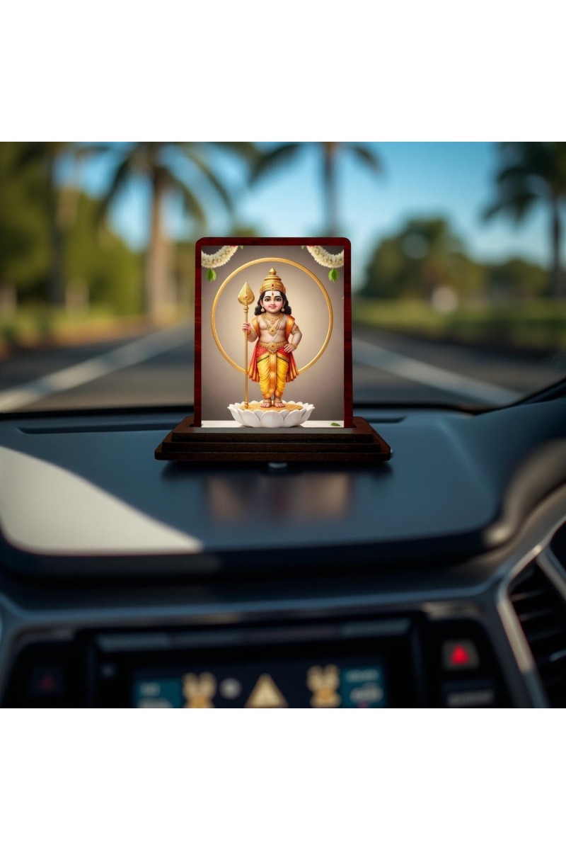 Car Desk/Table Top Lord Karthikeya Wooden Photo Stand 3x4 Inches, Compact & Stylish Spiritual Display For Car, Home & Office (Pack Of 1) (F14374)