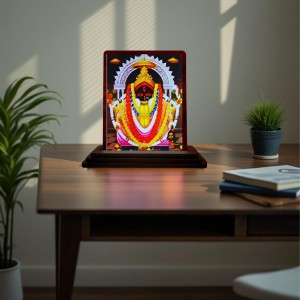 Car Desk/Table Top Maa Kali Wooden Photo Stand 3x4 Inches, Compact & Stylish Spiritual Display For Car, Home & Office (Pack Of 1) (F15096)