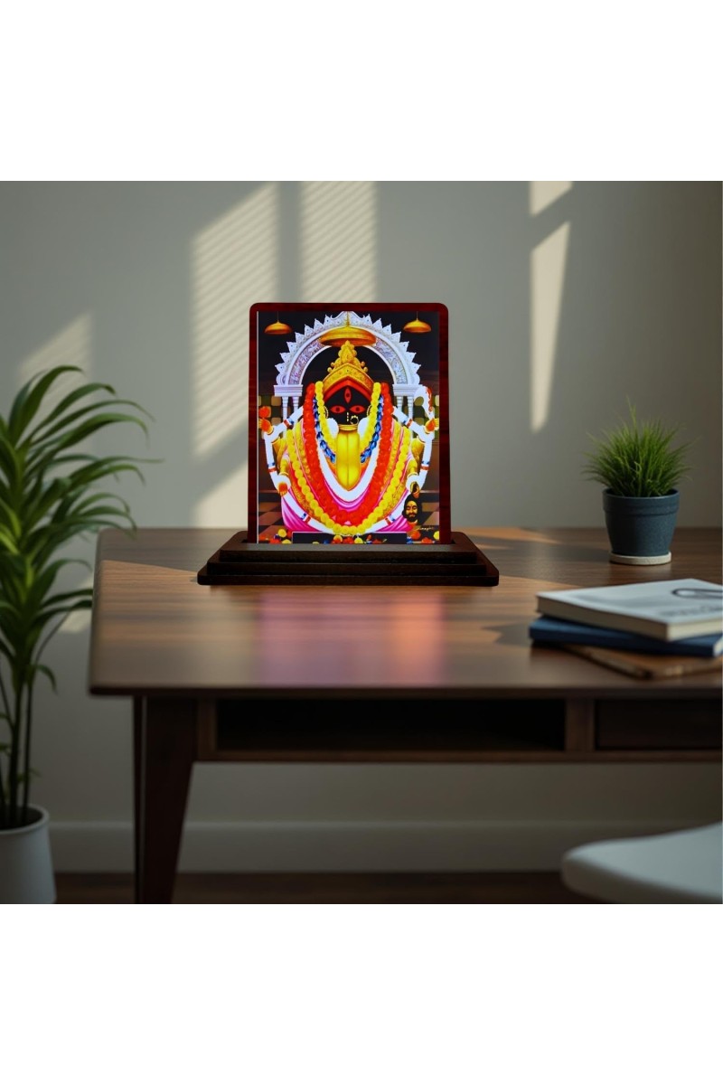 Car Desk/Table Top Maa Kali Wooden Photo Stand 3x4 Inches, Compact & Stylish Spiritual Display For Car, Home & Office (Pack Of 1) (F15096)