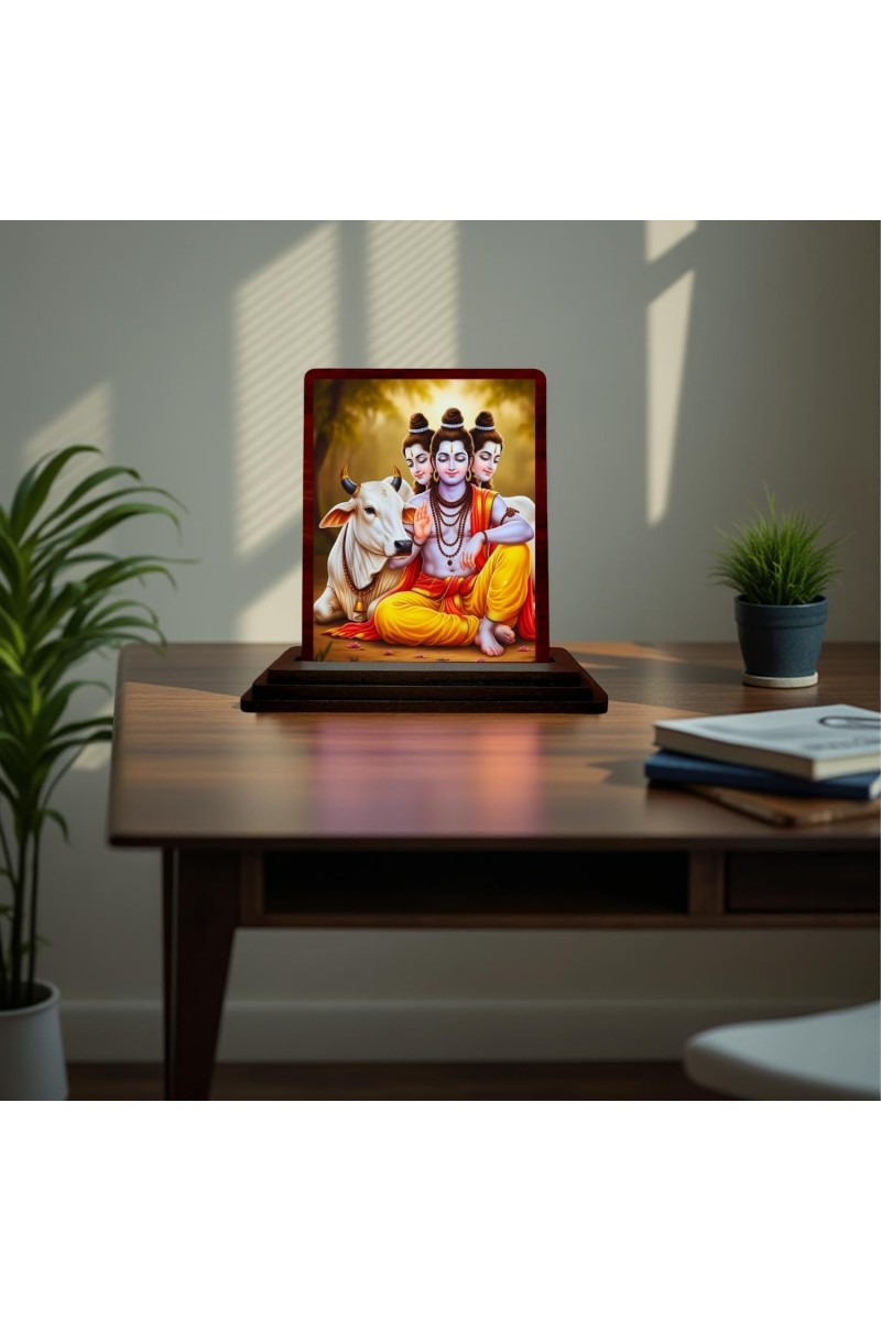 Car Desk/Table Top Lord Datta Wooden Photo Stand 3x4 Inches, Compact & Stylish Spiritual Display For Car, Home & Office (Pack Of 1) (F15083)