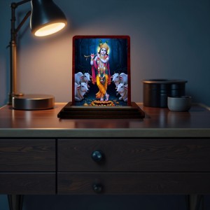 Car Desk/Table Top Lord Krishna Wooden Photo Stand 3x4 Inches, Compact & Stylish Spiritual Display For Car, Home & Office (Pack Of 1) (F14602) Car Desk/Table Top Lord Krishna Wooden Photo Stand 3x4 Inches, Compact & Stylish Spiritual Display For Car, Home & Office (Pack Of 1) (F14602)