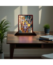 Car Desk/Table Top Lord Vishnu Shankar Bramha Wooden Photo Stand 3x4 Inches, Compact & Stylish Spiritual Display For Car, Home & Office (Pack Of 1) (F15187)