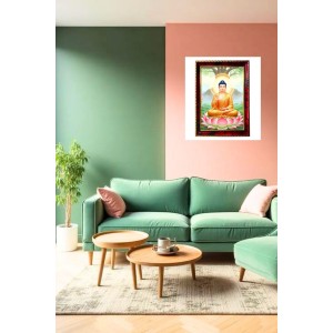 Peaceful Buddha Photo Frame For Wall & Table | 7x9 Inch Golden Cherry Finish | Decorative Peaceful Buddha Photo Frame For Home, Office & Pooja Room (F11614)