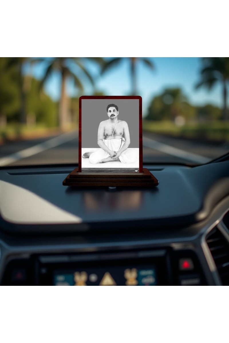 Car Desk/Table Top Sri Sri Thakur Anukulchandra Wooden Photo Stand 3x4 Inches, Compact & Stylish Spiritual Display For Car, Home & Office (Pack Of 1) (F14641)