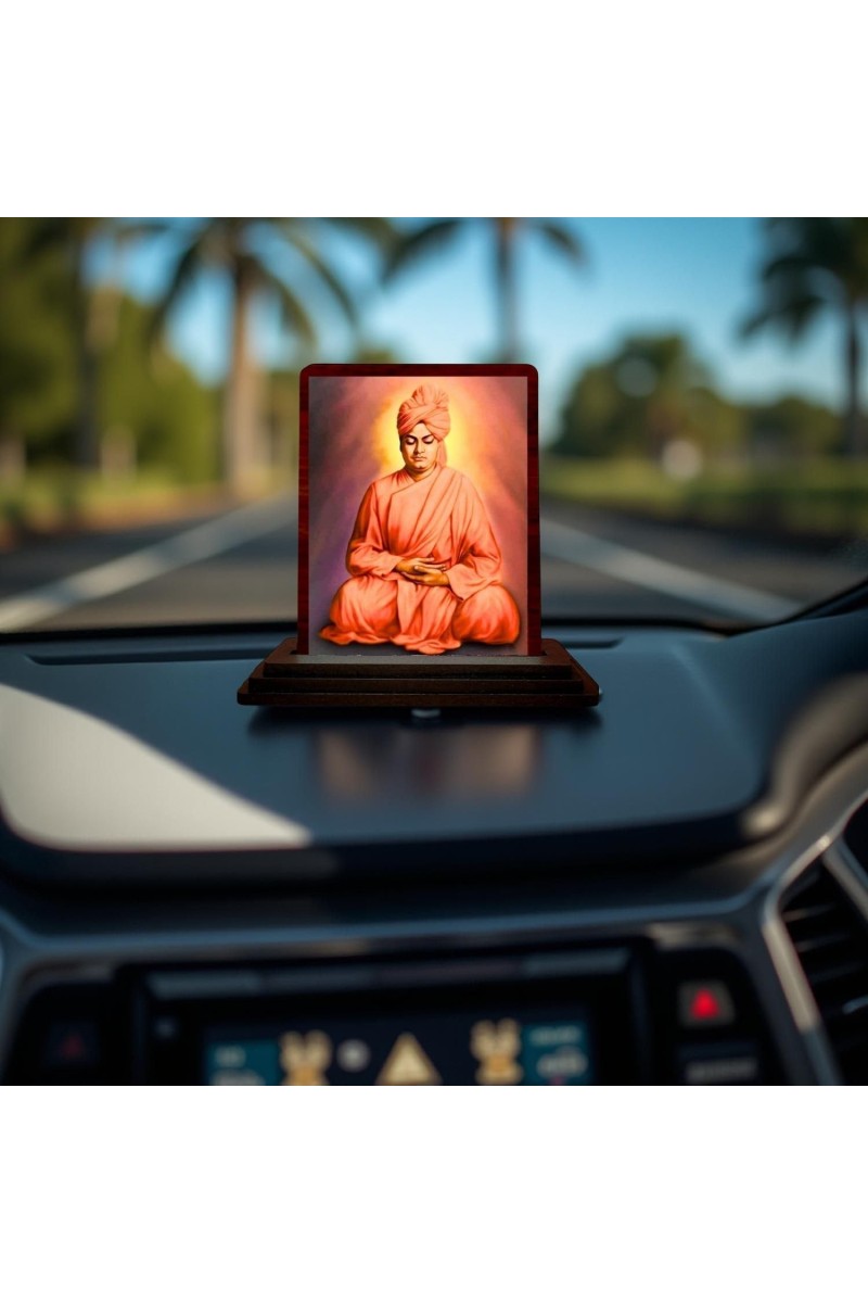 Car Desk/Table Top Swami Vivekananda Wooden Photo Stand 3x4 Inches, Compact & Stylish Spiritual Display For Car, Home & Office (Pack Of 1) (F14429)