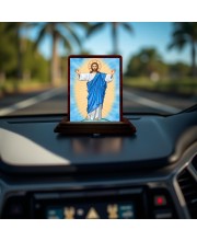 Car Desk/Table Top Lord Jesus Wooden Photo Stand 3x4 Inches, Compact & Stylish Spiritual Display For Car, Home & Office (Pack Of 1) (F14442)