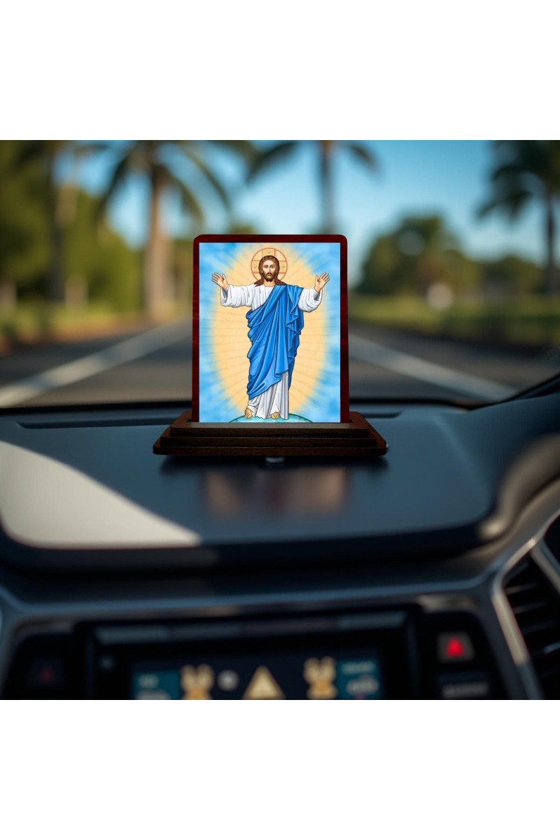 Car Desk/Table Top Lord Jesus Wooden Photo Stand 3x4 Inches, Compact & Stylish Spiritual Display For Car, Home & Office (Pack Of 1) (F14442)