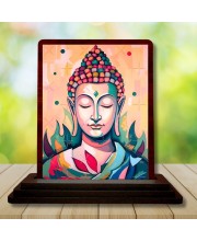 Car Desk/Table Top Meditative Buddha Wooden Photo Stand 3x4 Inches, Compact & Stylish Spiritual Display For Car, Home & Office (Pack Of 1) (F14434)