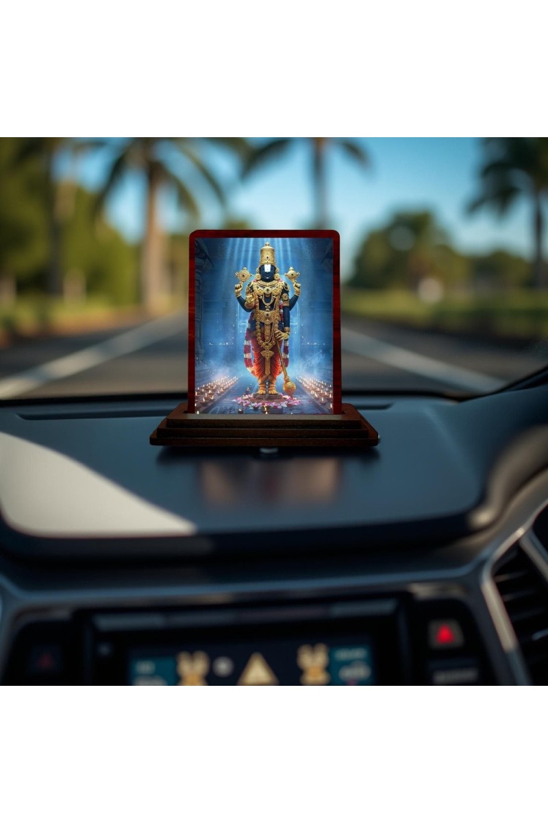 Car Desk/Table Top Lord Balaji Wooden Photo Stand 3x4 Inches, Compact & Stylish Spiritual Display For Car, Home & Office (Pack Of 1) (F14356)