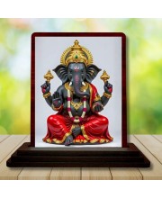 Car Desk/Table Top Lord Ganesha Wooden Photo Stand 3x4 Inches, Compact & Stylish Spiritual Display For Car, Home & Office (Pack Of 1) (F14284)