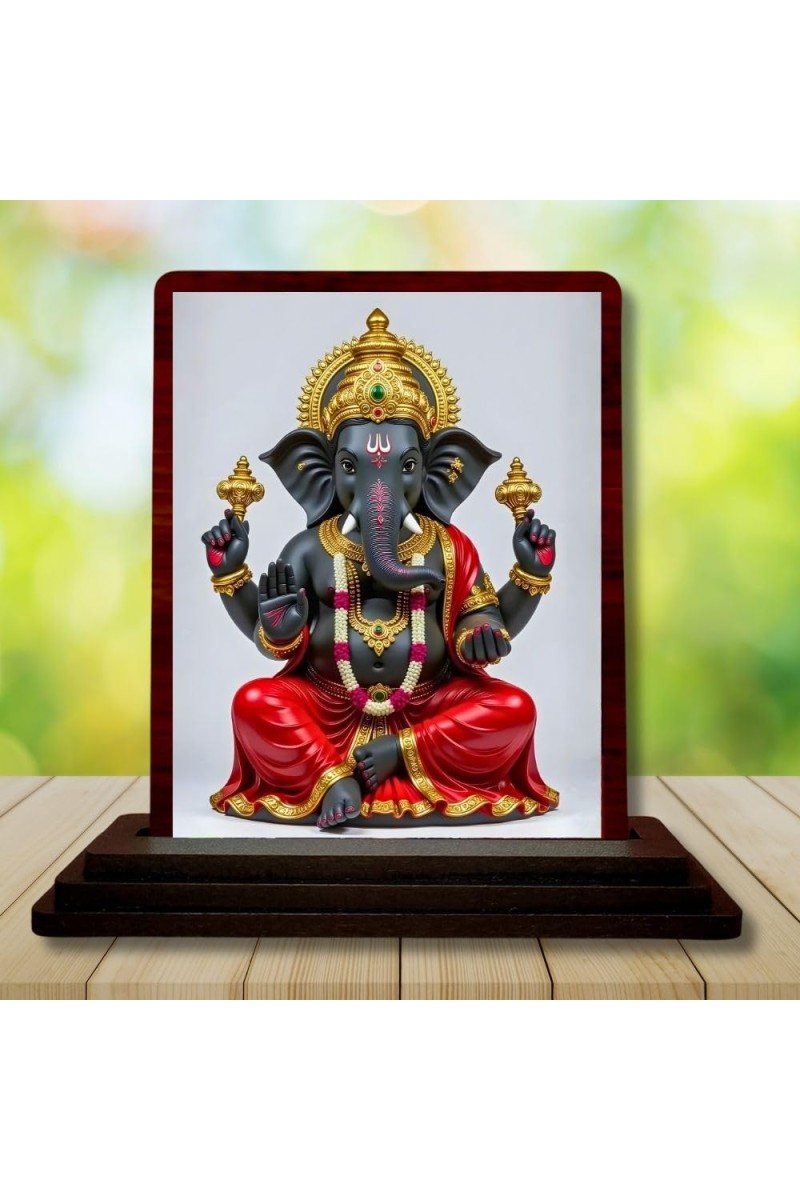 Car Desk/Table Top Lord Ganesha Wooden Photo Stand 3x4 Inches, Compact & Stylish Spiritual Display For Car, Home & Office (Pack Of 1) (F14284)