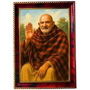 Neem Karoli Baba Photo Frame For Wall & Table | 7x9 Inch Golden Cherry Finish | Decorative Neem Karoli Baba Photo Frame For Home, Office & Pooja Room (F11738)