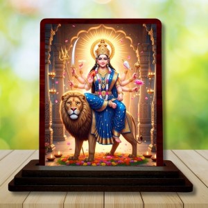 Car Desk/Table Top Goddess Durga Wooden Photo Stand 3x4 Inches, Compact & Stylish Spiritual Display For Car, Home & Office (Pack Of 1) (F14373)