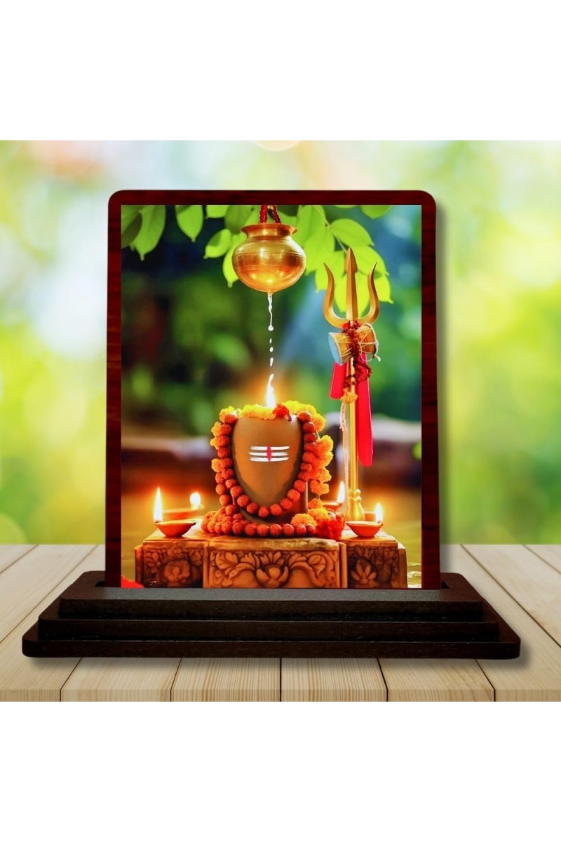 Car Desk/Table Top Shivalingam Wooden Photo Stand 3x4 Inches, Compact & Stylish Spiritual Display For Car, Home & Office (Pack Of 1) (F14150)