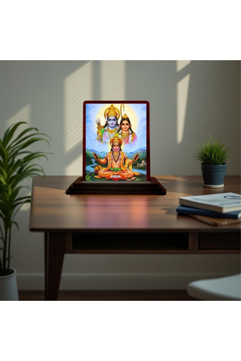 Car Desk/Table Top Lord RamSiya Hanuman Wooden Photo Stand 3x4 Inches, Compact & Stylish Spiritual Display For Car, Home & Office (Pack Of 1) (F15194)
