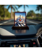 Car Desk/Table Top Lord Shiva Wooden Photo Stand 3x4 Inches, Compact & Stylish Spiritual Display For Car, Home & Office (Pack Of 1) (F14309)