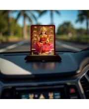 Car Desk/Table Top Goddess Lakshmi Wooden Photo Stand 3x4 Inches, Compact & Stylish Spiritual Display For Car, Home & Office (Pack Of 1) (F14152)