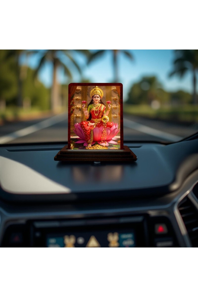 Car Desk/Table Top Goddess Lakshmi Wooden Photo Stand 3x4 Inches, Compact & Stylish Spiritual Display For Car, Home & Office (Pack Of 1) (F14152)