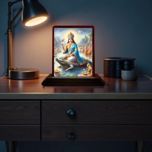 Car Desk/Table Top Goddess Ganga Wooden Photo Stand 3x4 Inches, Compact & Stylish Spiritual Display For Car, Home & Office (Pack Of 1) (F14157)