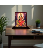 Car Desk/Table Top Maa Laxmi Wooden Photo Stand 3x4 Inches, Compact & Stylish Spiritual Display For Car, Home & Office (Pack Of 1) (F15175)