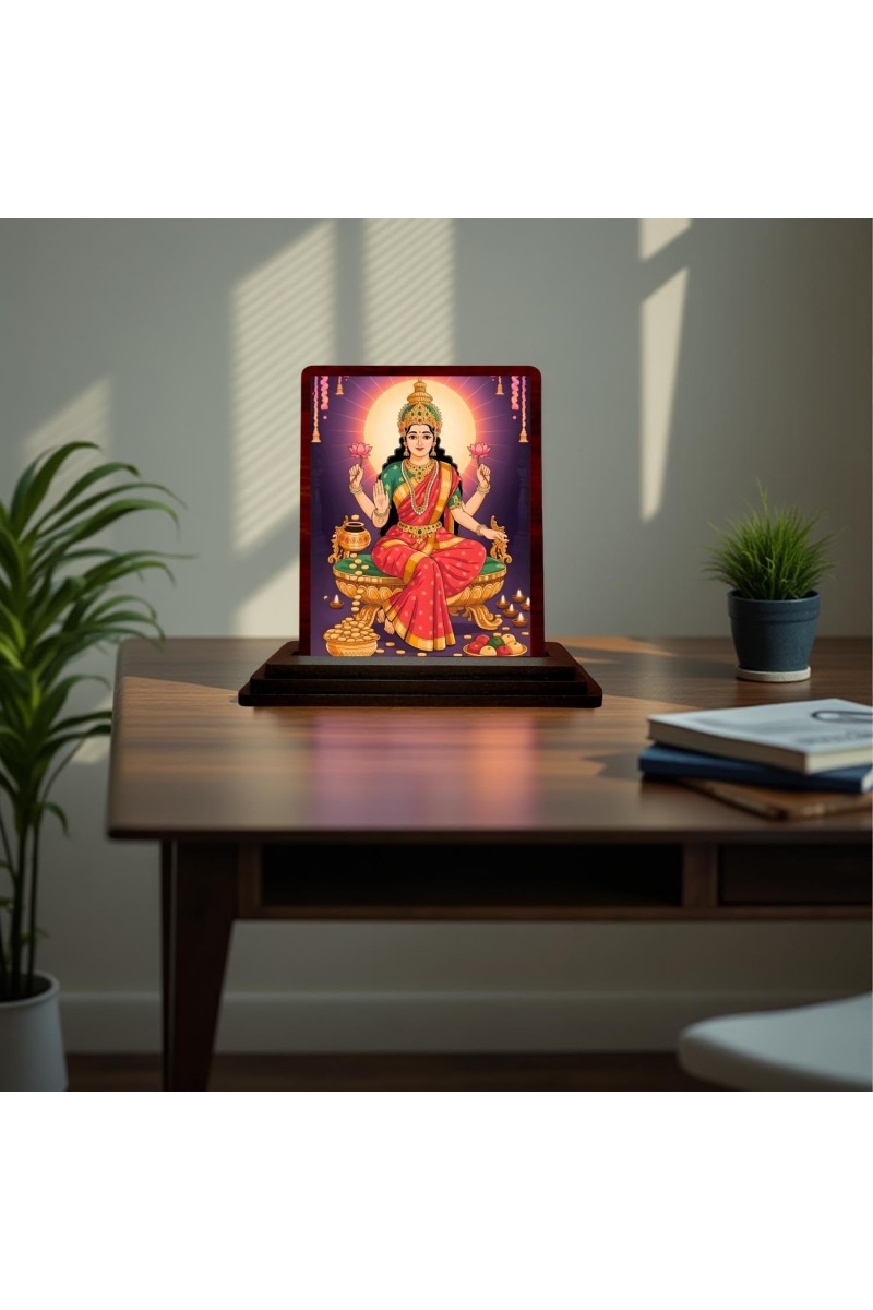 Car Desk/Table Top Maa Laxmi Wooden Photo Stand 3x4 Inches, Compact & Stylish Spiritual Display For Car, Home & Office (Pack Of 1) (F15175)